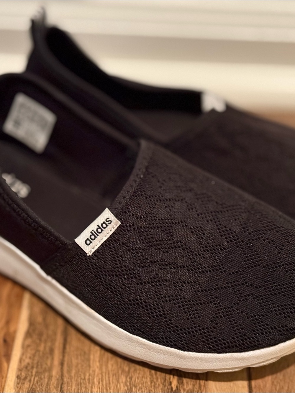 adidas Black Slip-On Sneakers with White Sole and Striped Heel Tab